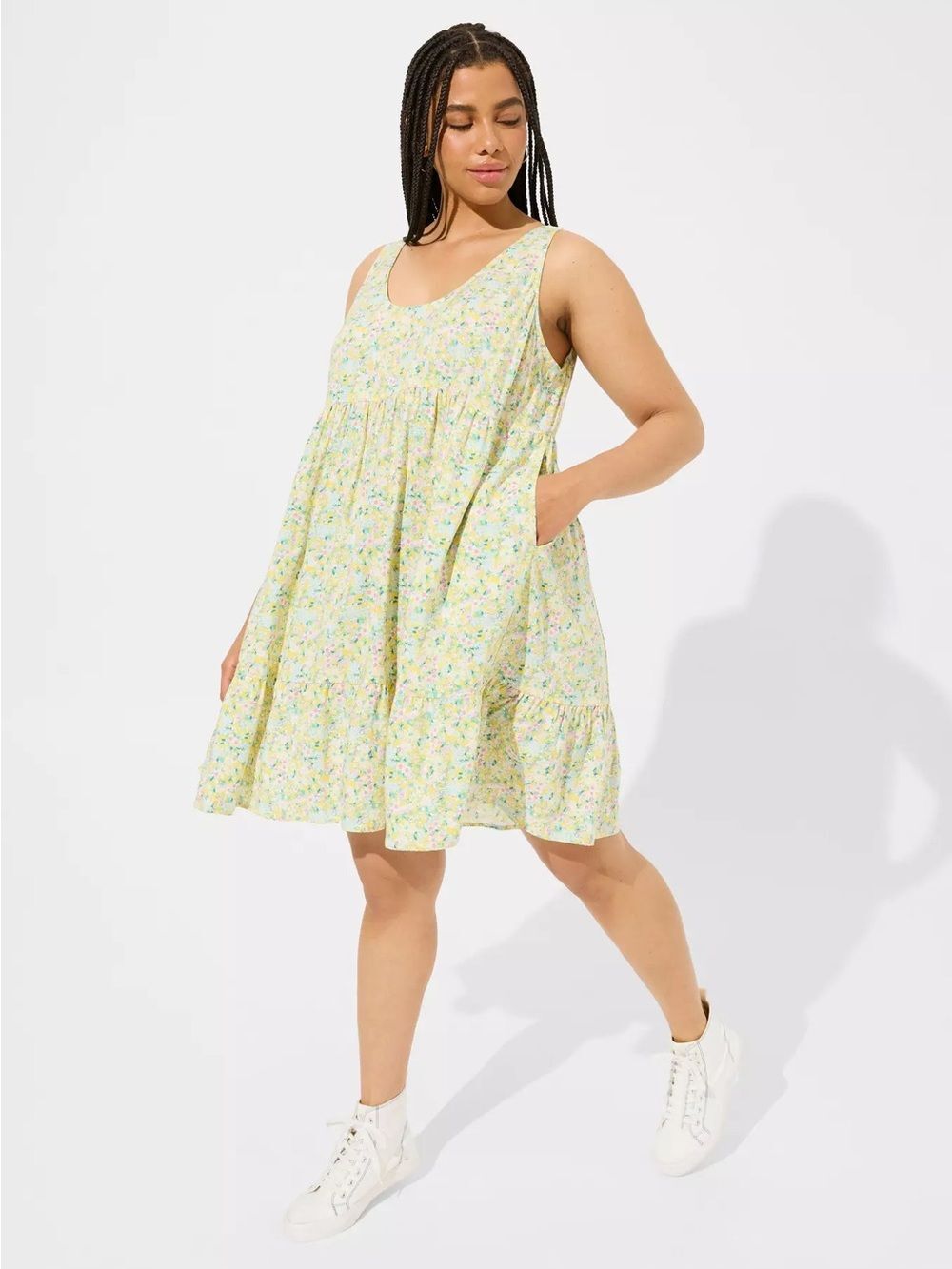 Torrid Yellow Multicolor Daisy Floral Mini Challis Tiered Summer Tank Dress